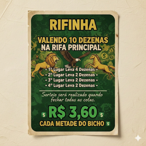 Prêmio: RIFINHA VALENDO 10 DEZENAS NA RIFA PRINCIPAL DO VIVEIRO GAIOPAR 239