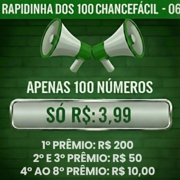 Prêmio: RAPIDINHA DOS 100 CHANCEFÁCIL - EDIÇÃO 06